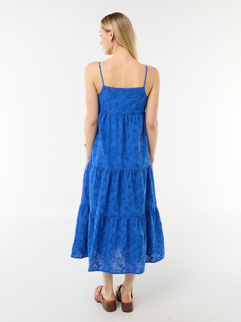 Vestido midi con bordado inglés y tirantes ajustables Azul - Kiabi
