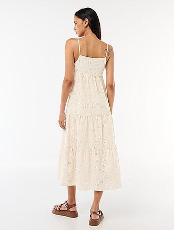 Vestido midi con bordado inglés y tirantes ajustables