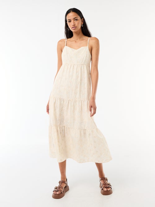 Vestido midi con bordado inglés y tirantes ajustables - Kiabi