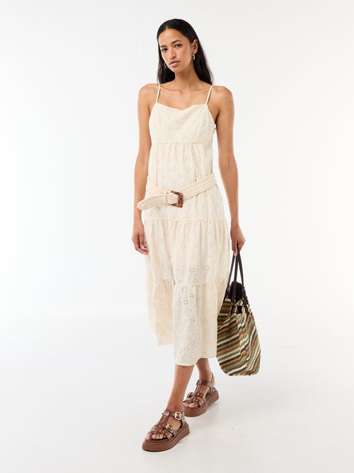 Vestido midi con bordado inglés y tirantes ajustables - Kiabi