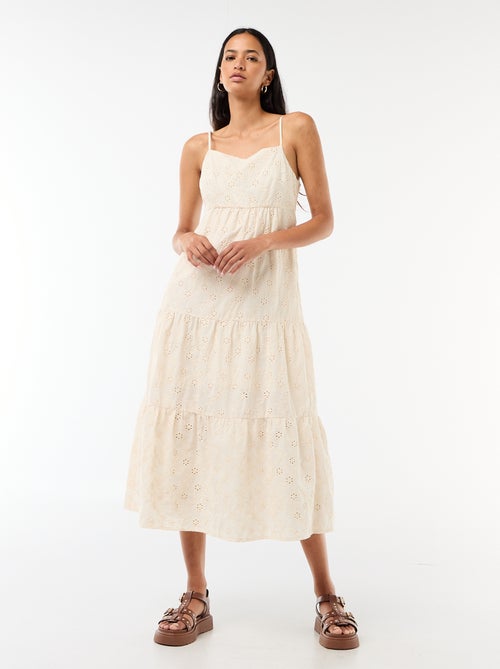 Vestido midi con bordado inglés y tirantes ajustables - Kiabi