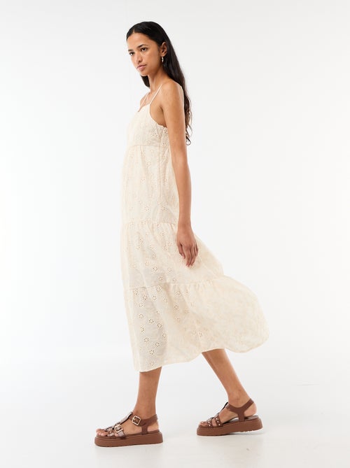 Vestido midi con bordado inglés y tirantes ajustables - Kiabi