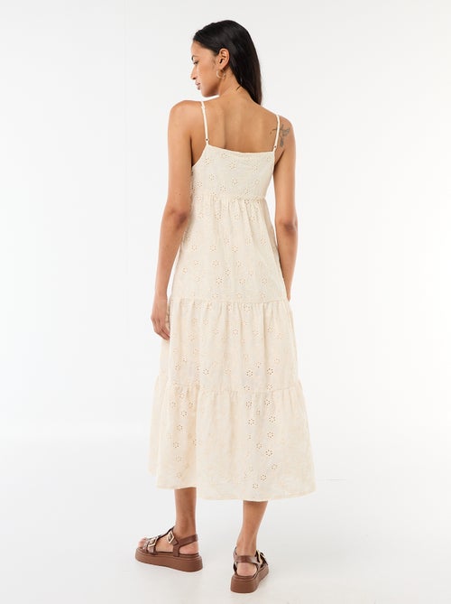 Vestido midi con bordado inglés y tirantes ajustables - Kiabi