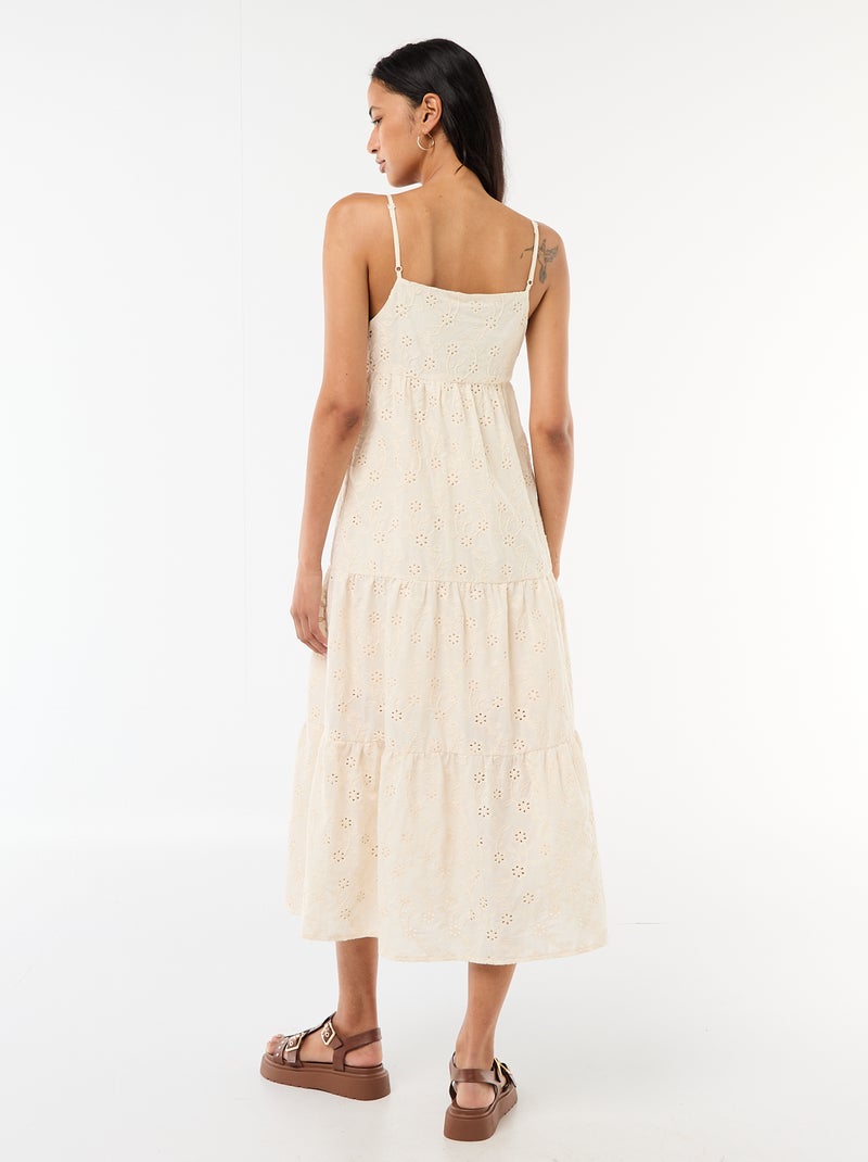 Vestido midi con bordado inglés y tirantes ajustables Beige - Kiabi