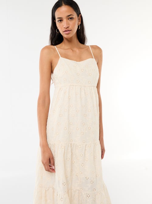 Vestido midi con bordado inglés y tirantes ajustables - Kiabi