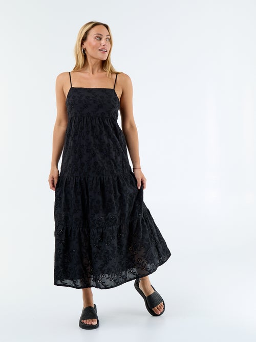 Vestido midi con bordado inglés y tirantes ajustables - Kiabi