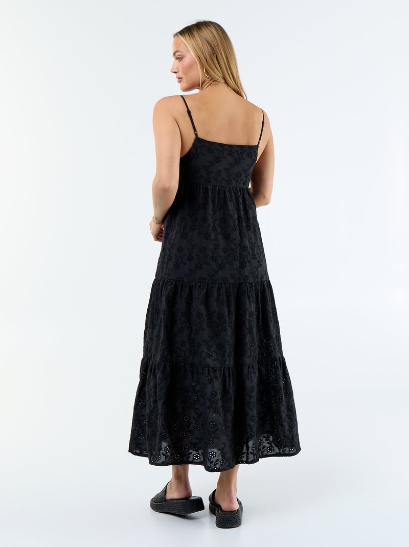 Vestido midi con bordado inglés y tirantes ajustables Negro - Kiabi