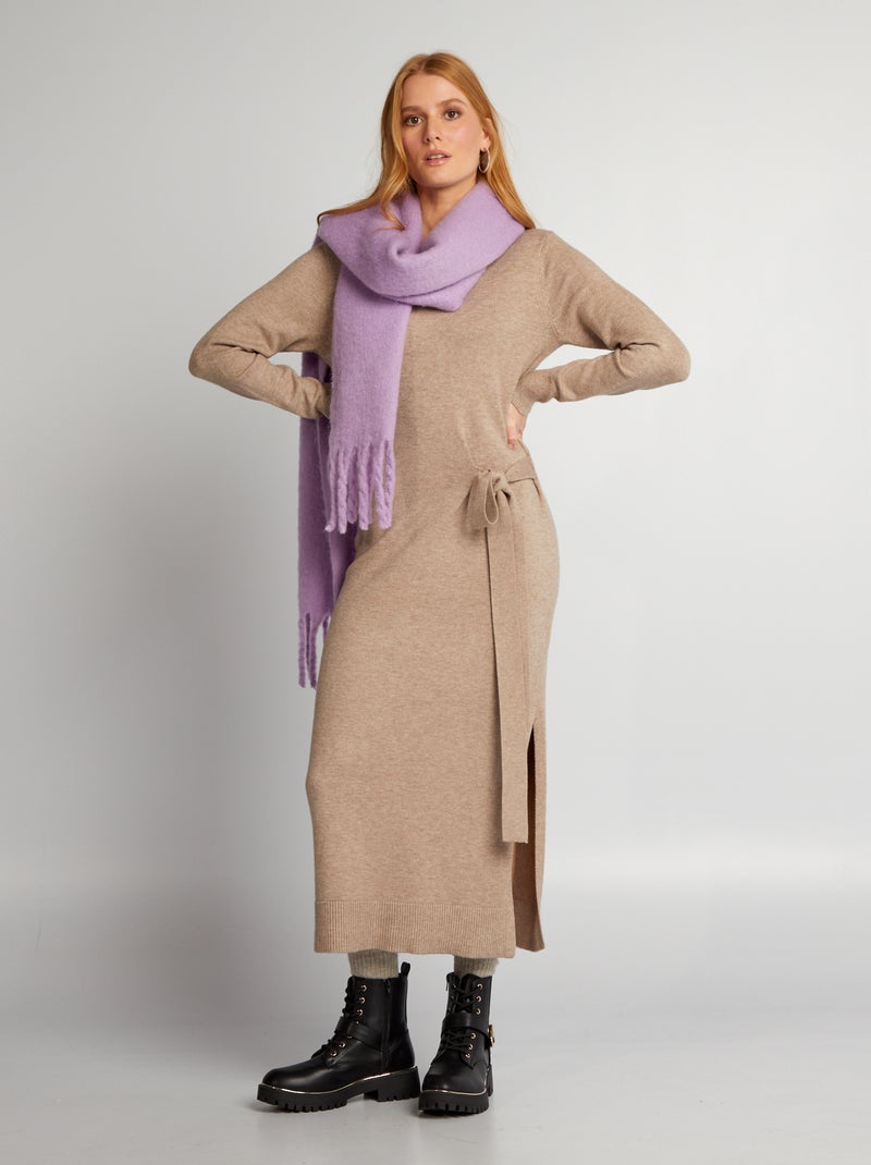 Vestido midi con cinturón anudable BEIGE - Kiabi