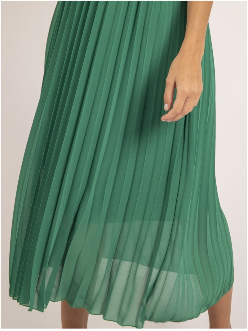 Vestido midi con cinturón ISALA Verde - Kiabi
