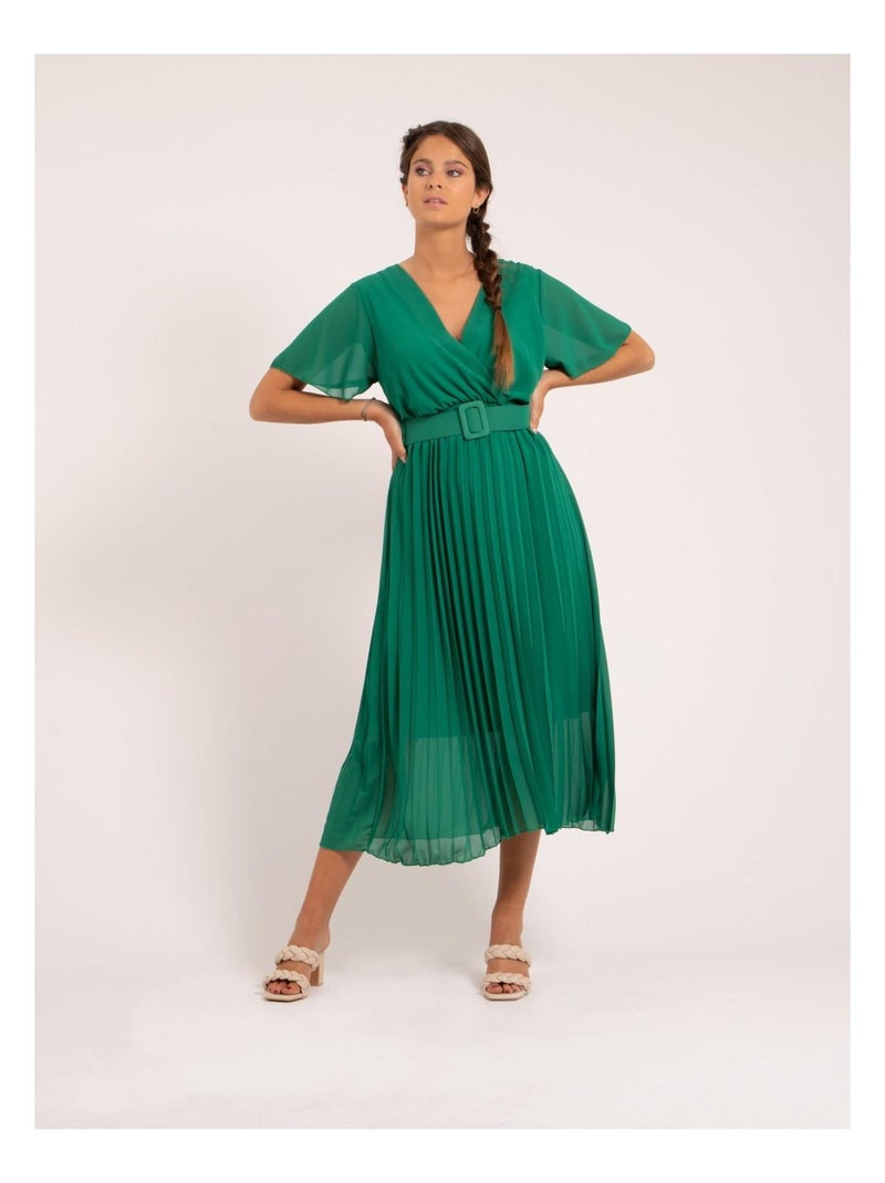 Vestido midi con cinturón ISALA Verde - Kiabi