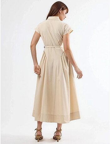 Vestido midi con cinturón y cuello camisero busem