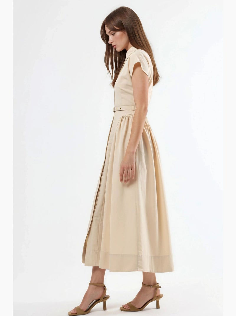 Vestido midi con cinturón y cuello camisero busem Beige arcilla - Kiabi