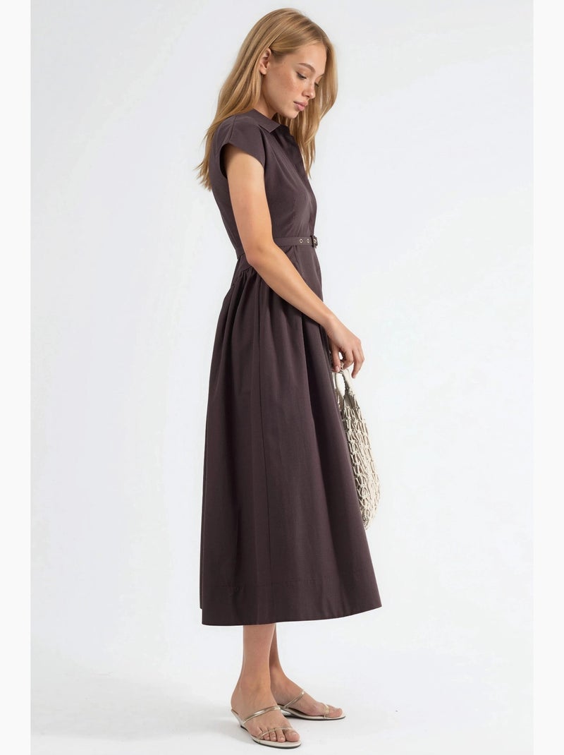 Vestido midi con cinturón y cuello camisero busem Marrón chocolate - Kiabi