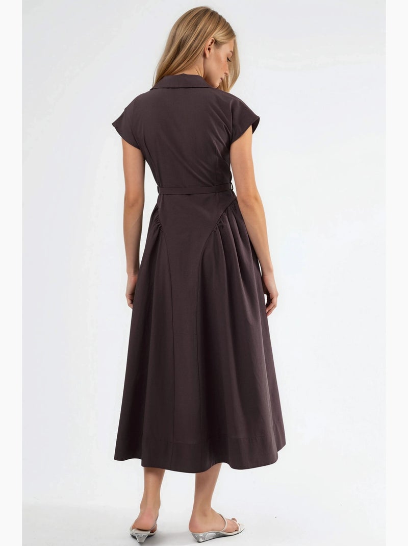 Vestido midi con cinturón y cuello camisero busem Marrón chocolate - Kiabi