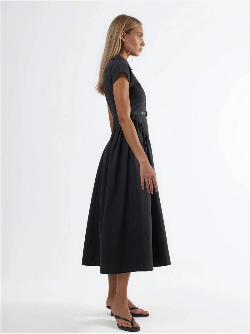 Vestido midi con cinturón y cuello camisero busem Negro - Kiabi