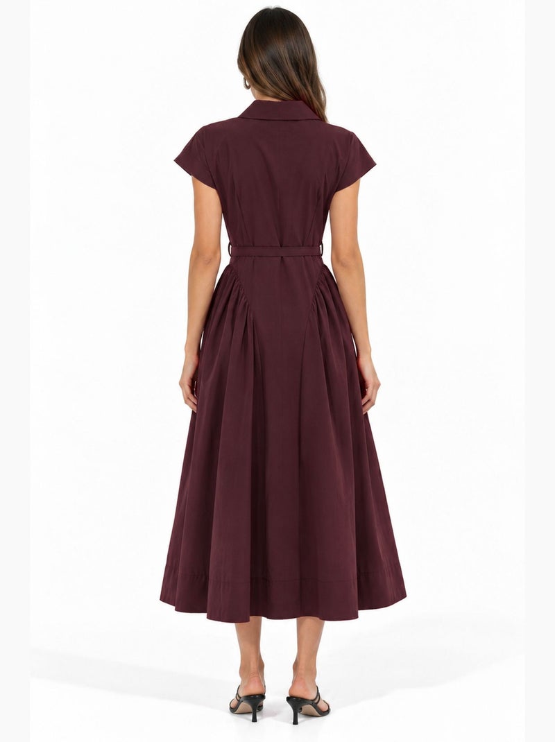 Vestido midi con cinturón y cuello camisero busem Rojo burdeos - Kiabi