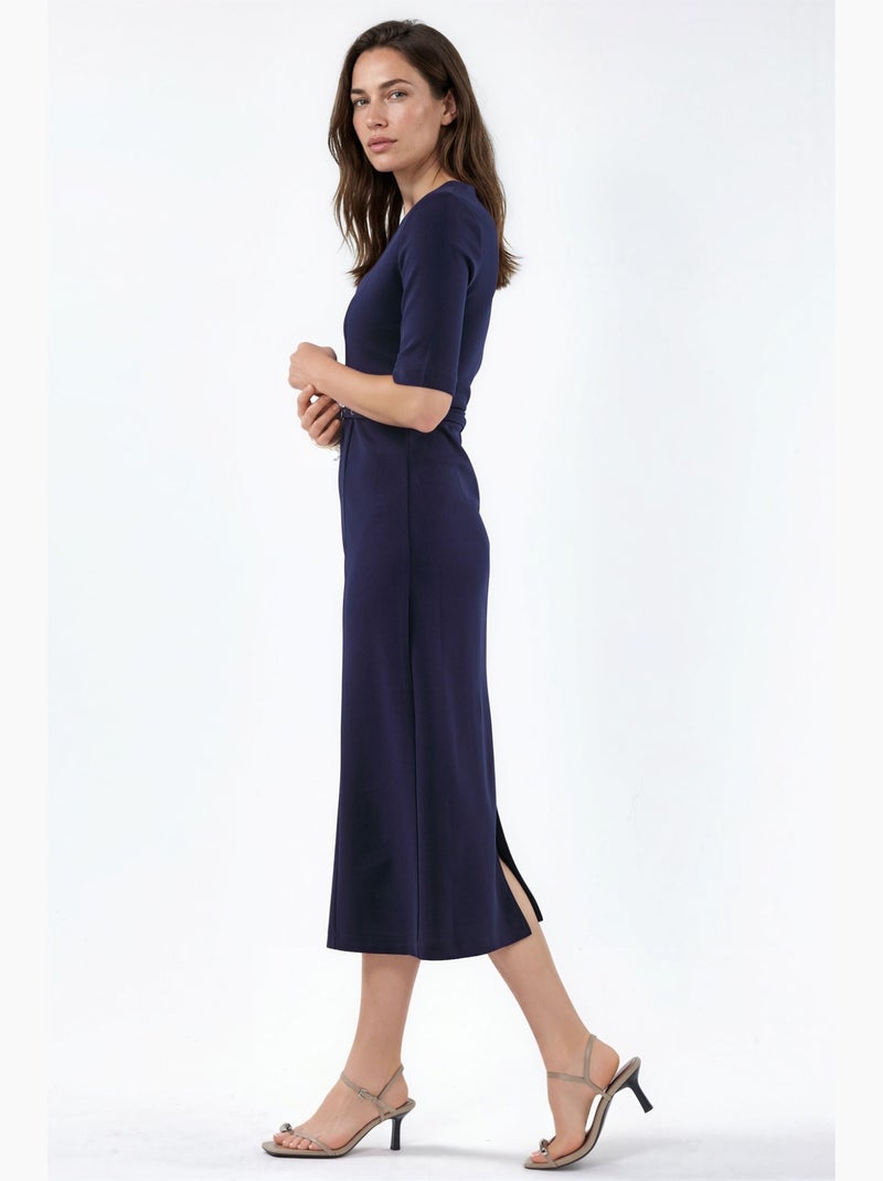 Vestido midi con cinturón y cuello cuadrado de busem Azul marino - Kiabi