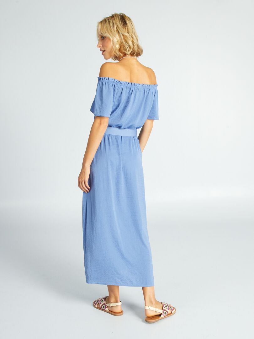Vestido midi con cuello bardot azul gris - Kiabi