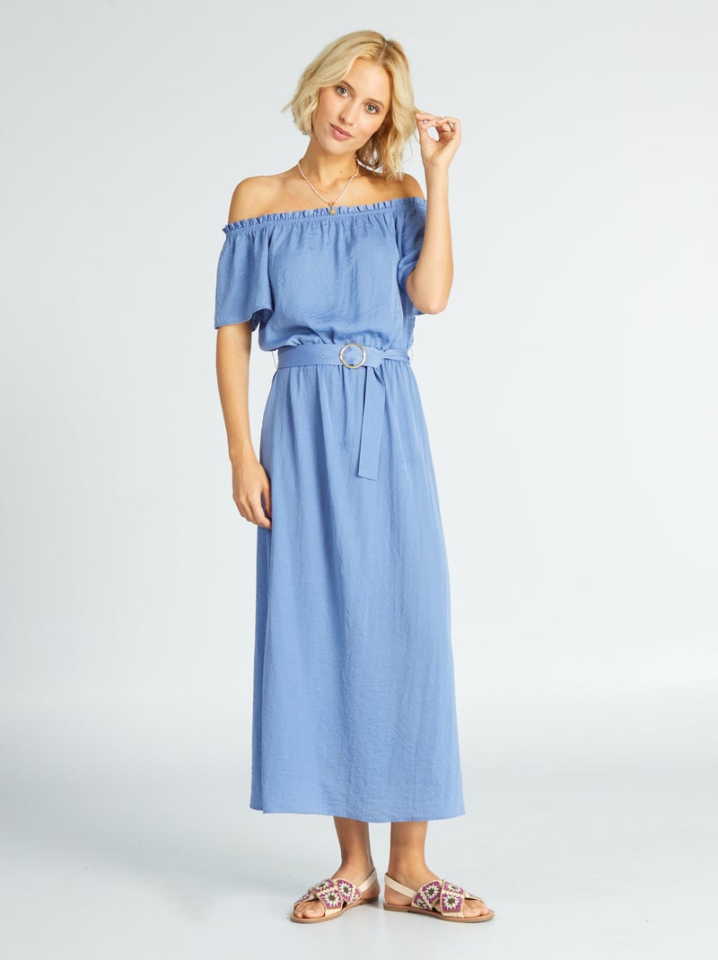 Vestido midi con cuello bardot azul gris - Kiabi