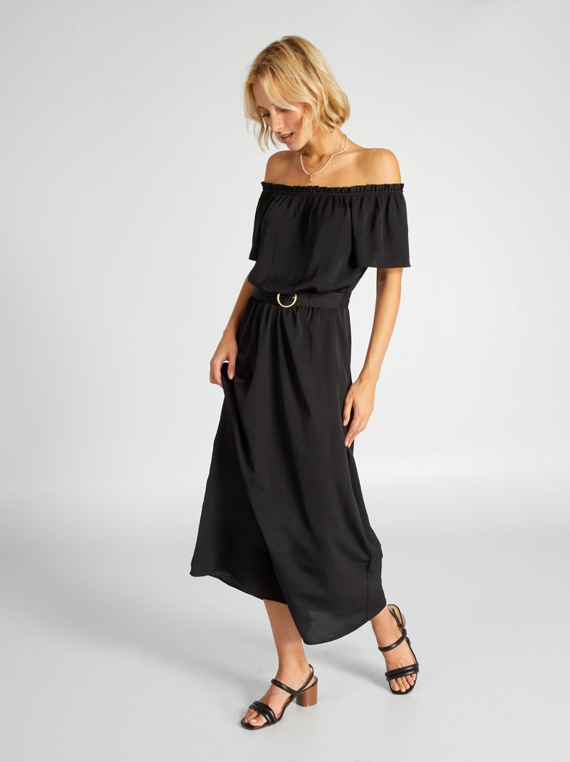 Vestido midi con cuello bardot Negro - Kiabi