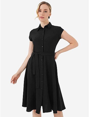 Vestido midi con cuello camisero abotonado y corte a con detalle de ribete bdart