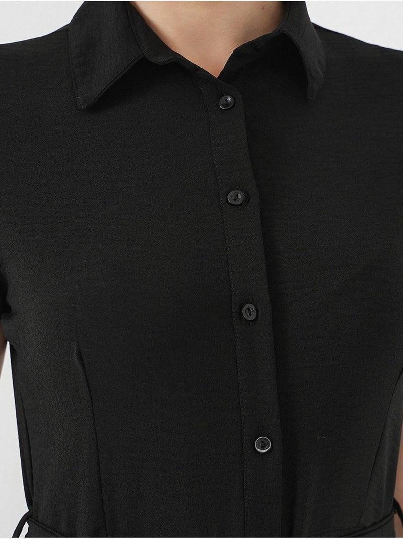 Vestido midi con cuello camisero abotonado y corte a con detalle de ribete bdart Negro - Kiabi