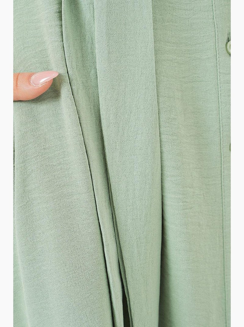 Vestido midi con cuello camisero abotonado y corte a con detalle de ribete bdart Verde - Kiabi