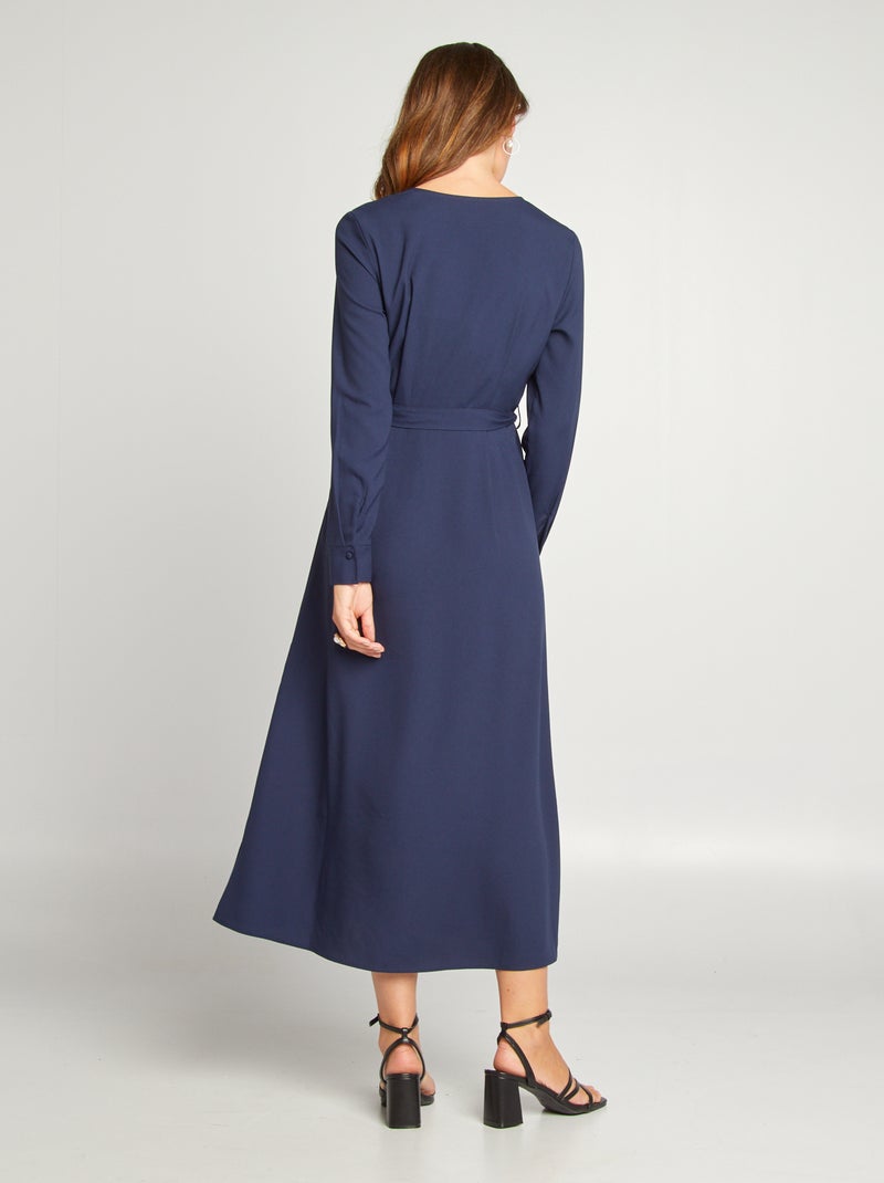 Vestido midi con cuello cruzado NEGRO - Kiabi