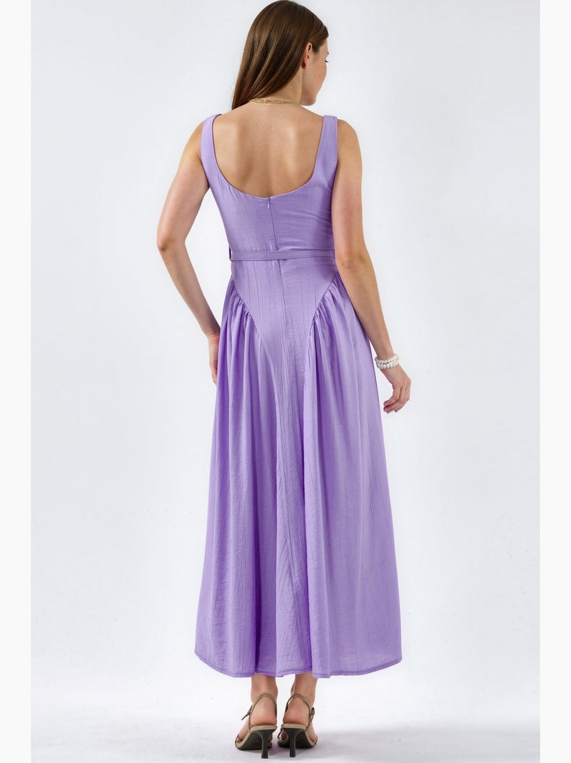 Vestido midi con cuello cuadrado y cinturón busem Azul lavanda - Kiabi