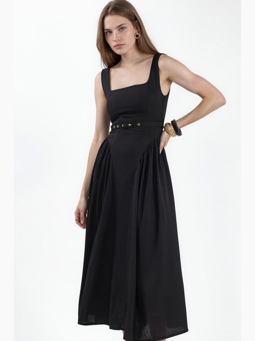 Vestido midi con cuello cuadrado y cinturón busem - Kiabi