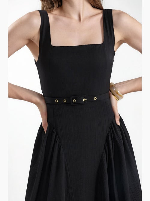 Vestido midi con cuello cuadrado y cinturón busem - Kiabi