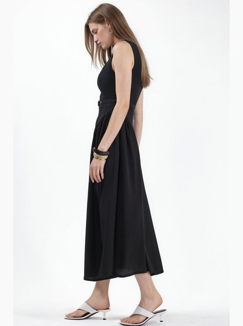 Vestido midi con cuello cuadrado y cinturón busem - Kiabi