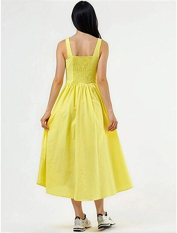 Vestido midi con cuello cuadrado y detalle de botones busem