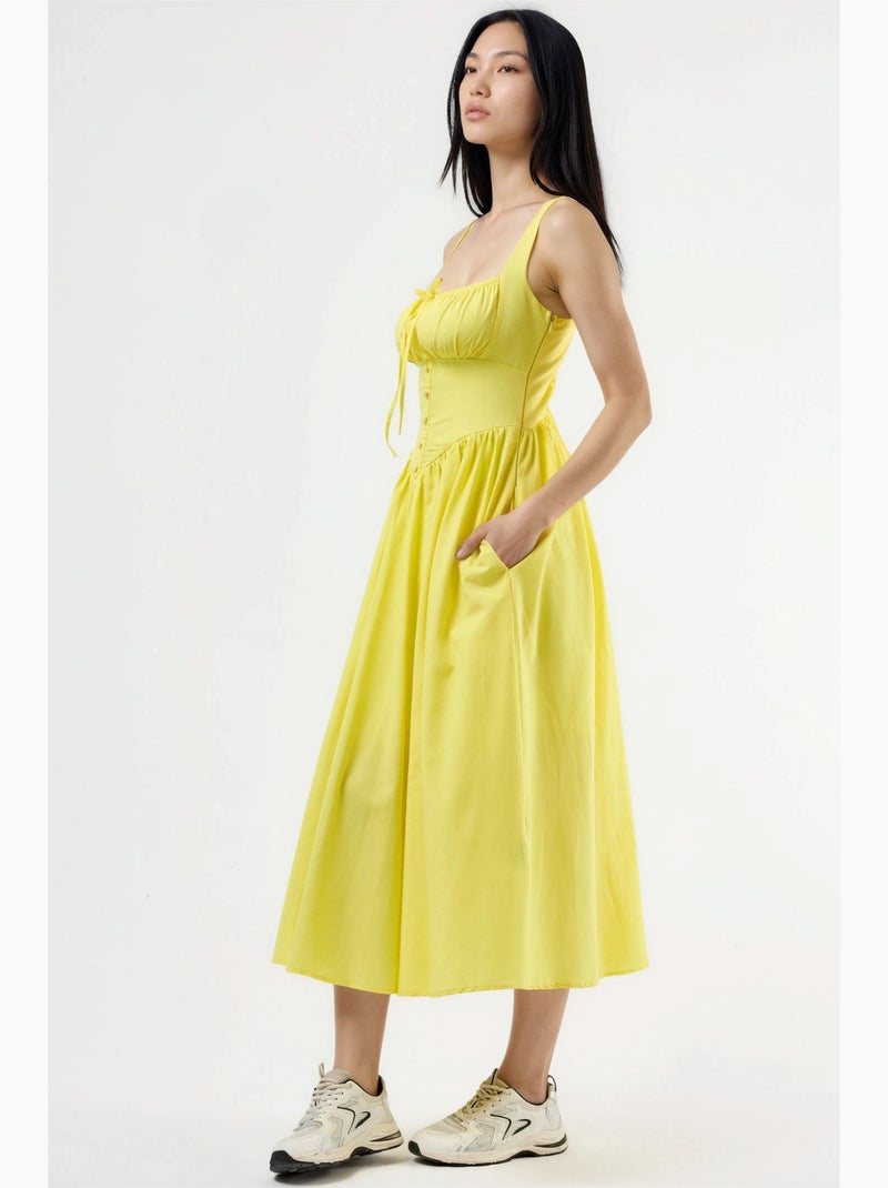 Vestido midi con cuello cuadrado y detalle de botones busem Amarillo limón - Kiabi
