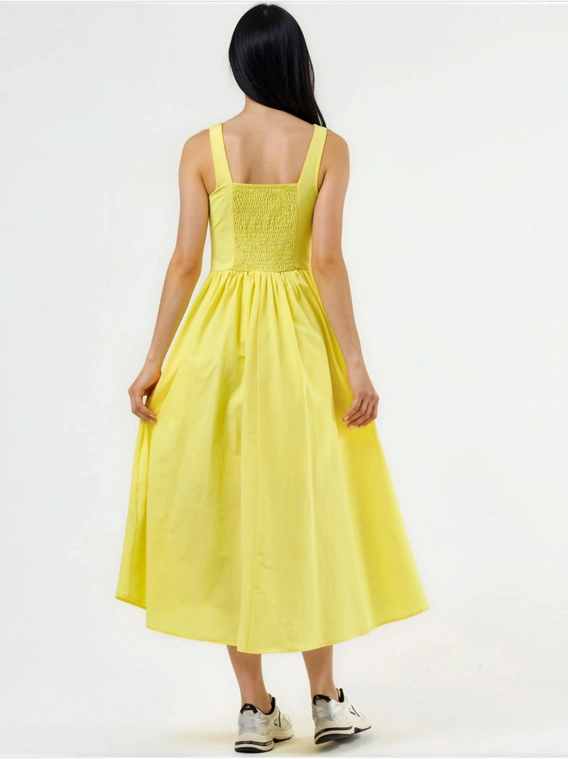Vestido midi con cuello cuadrado y detalle de botones busem Amarillo limón - Kiabi