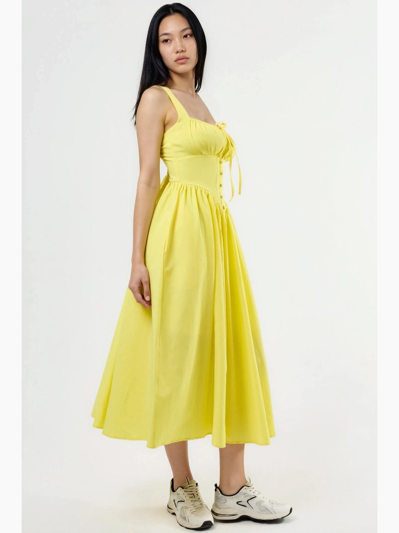 Vestido midi con cuello cuadrado y detalle de botones busem Amarillo limón - Kiabi