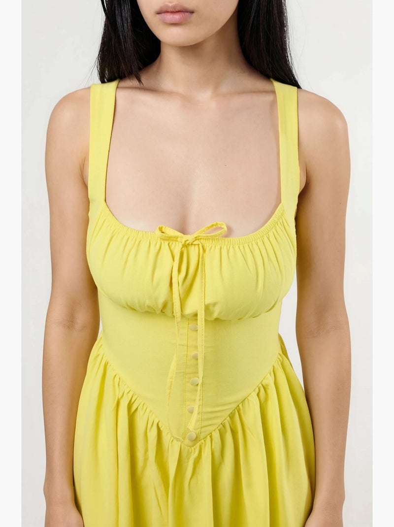 Vestido midi con cuello cuadrado y detalle de botones busem Amarillo limón - Kiabi