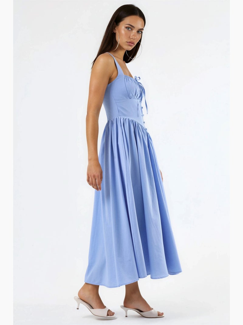 Vestido midi con cuello cuadrado y detalle de botones busem Azul cielo - Kiabi