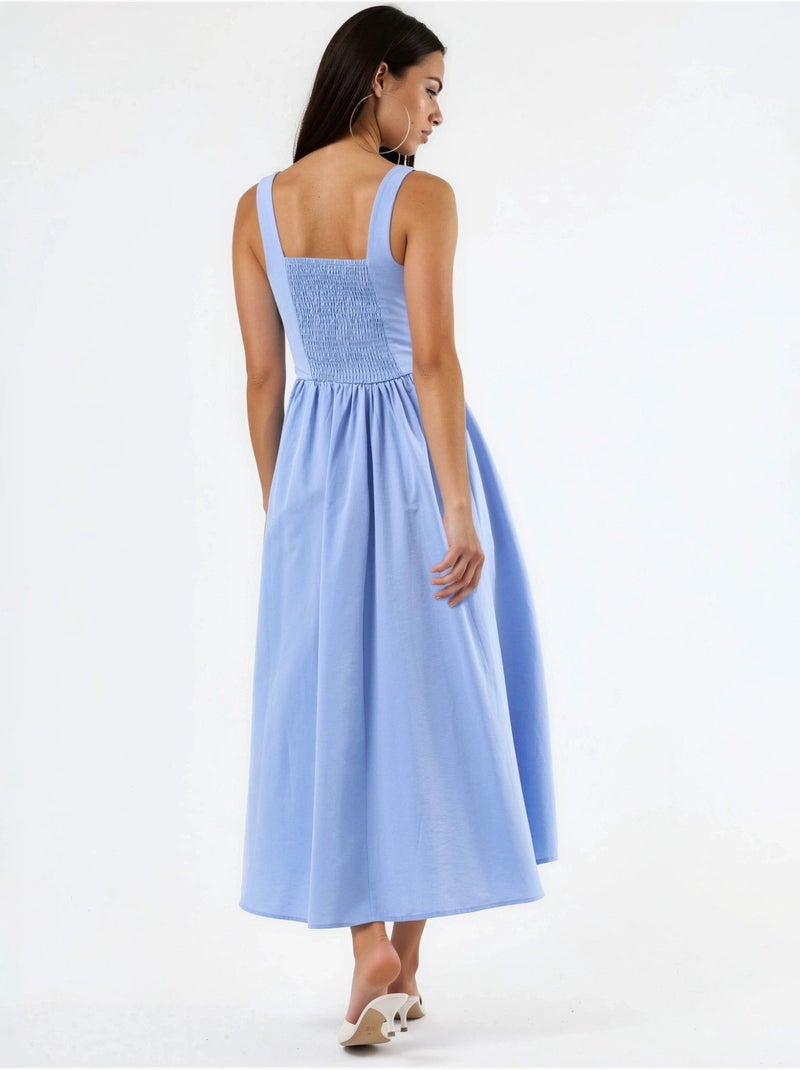 Vestido midi con cuello cuadrado y detalle de botones busem Azul cielo - Kiabi