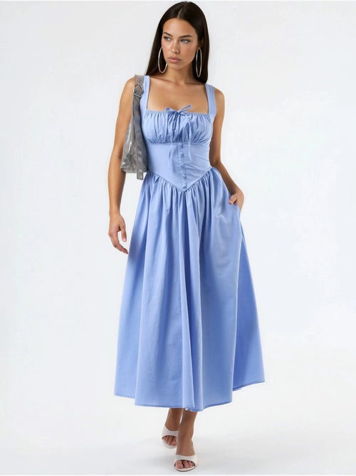 Vestido midi con cuello cuadrado y detalle de botones busem - Kiabi