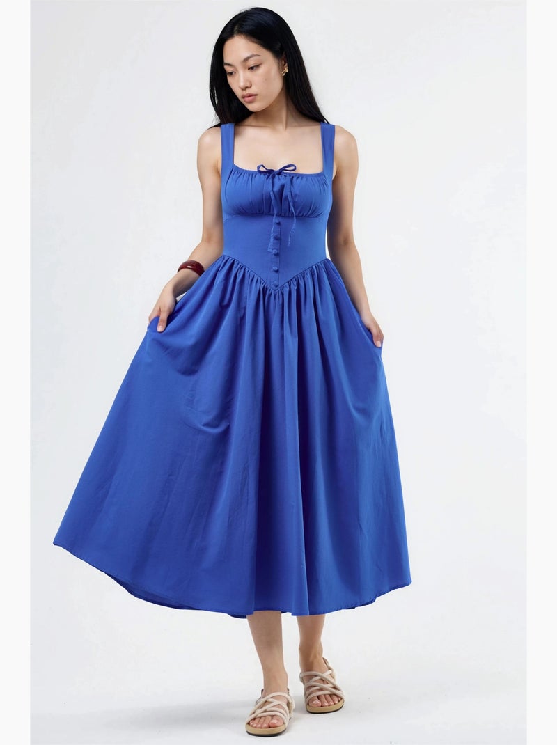Vestido midi con cuello cuadrado y detalle de botones busem Azul cobalto - Kiabi