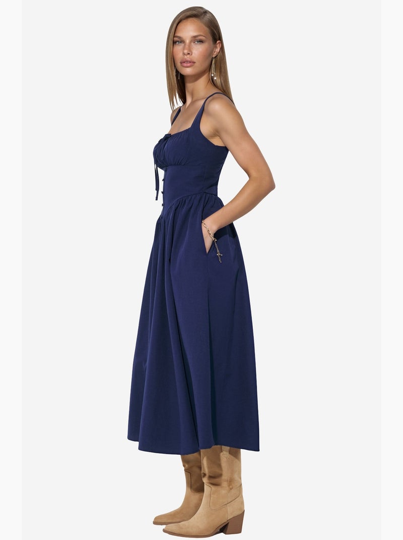 Vestido midi con cuello cuadrado y detalle de botones busem Azul marino - Kiabi