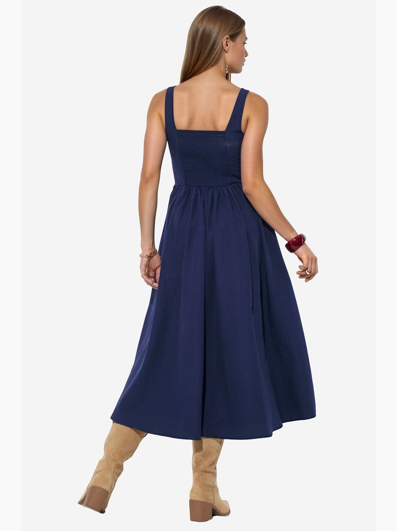 Vestido midi con cuello cuadrado y detalle de botones busem Azul marino - Kiabi