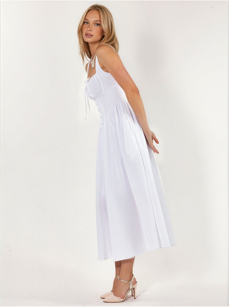 Vestido midi con cuello cuadrado y detalle de botones busem Blanco - Kiabi