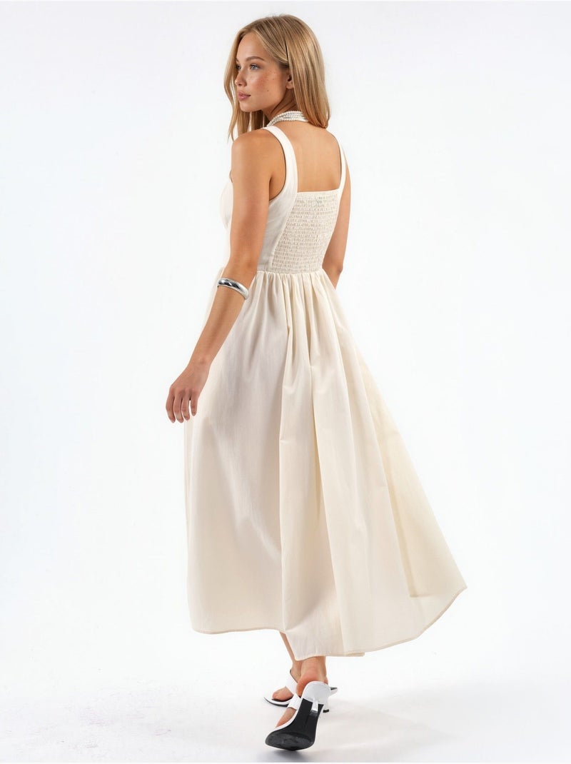 Vestido midi con cuello cuadrado y detalle de botones busem Blanco roto - Kiabi
