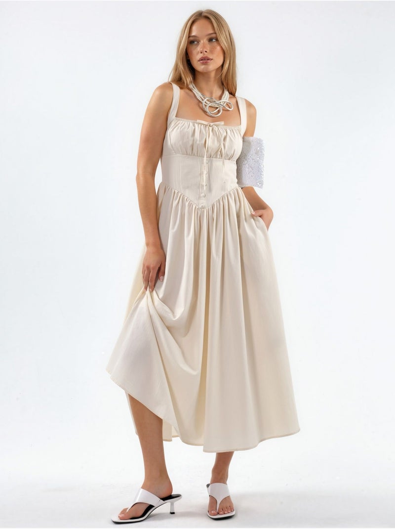 Vestido midi con cuello cuadrado y detalle de botones busem Blanco roto - Kiabi