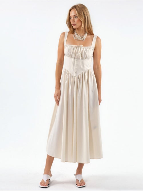 Vestido midi con cuello cuadrado y detalle de botones busem - Kiabi