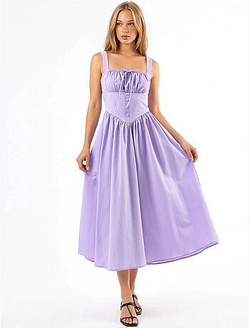 Vestido midi con cuello cuadrado y detalle de botones busem