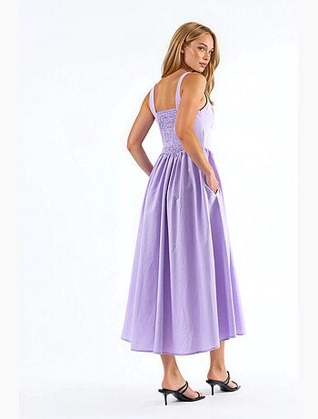 Vestido midi con cuello cuadrado y detalle de botones busem