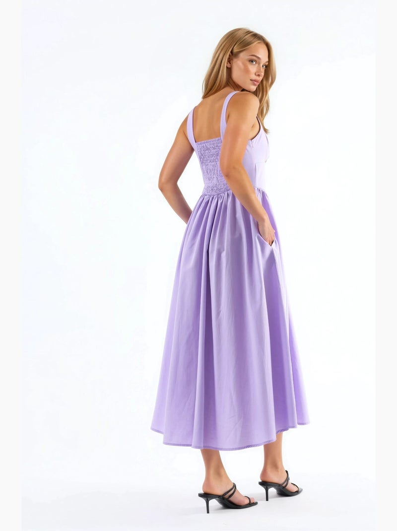 Vestido midi con cuello cuadrado y detalle de botones busem Lavanda - Kiabi